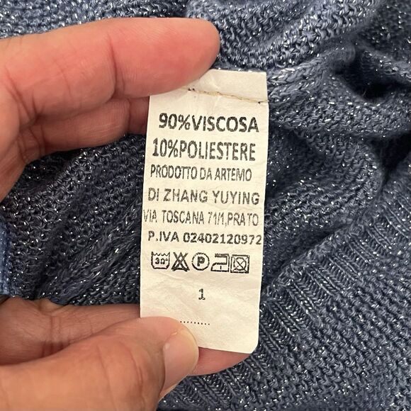 Free For Humanity Lagenlook Boxy Sweater One Size Metallic Blue Batwing Pullover - Picture 7 of 10